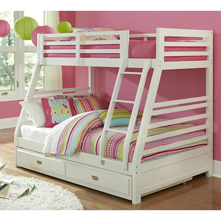 Transitional Twin/Full Bunk Bed with Trundle Drawer